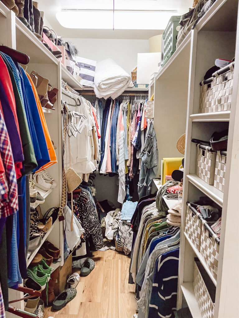 messy closet before