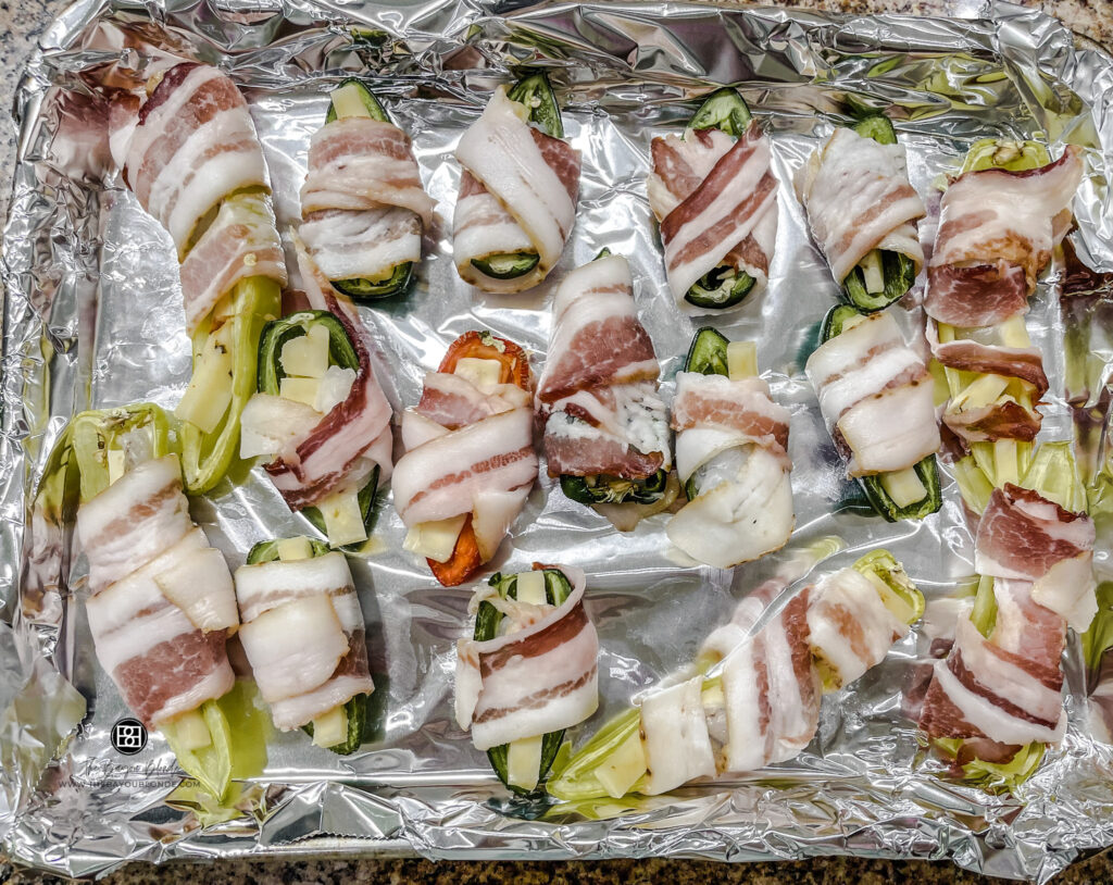bacon wrapped peppers before baking