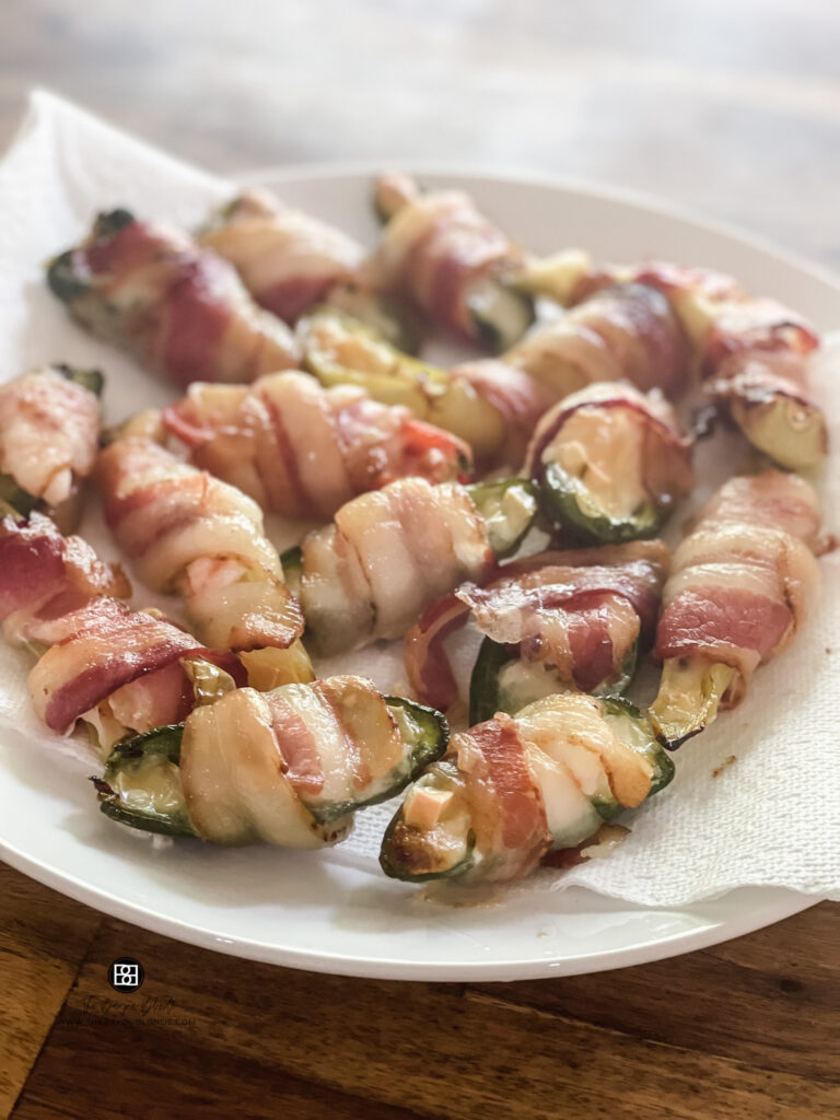 finished bacon wrapped jalapenos with shrimp