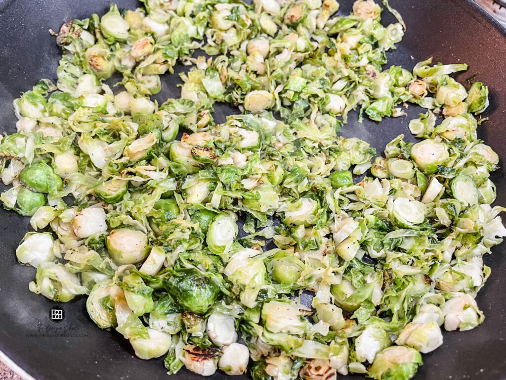 sauteed brussels sprouts in pan